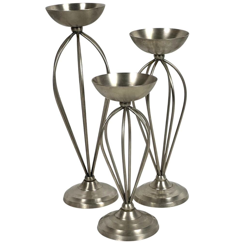 Elegant Expressions Trio of Metal Pewter Finish Modern Candlesticks-Set of 3